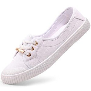 White Low Top Canvas Slip-On Sneakers for Women