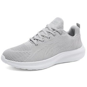 ASHION Women's Lightweight Mesh Jogging Sneakers, Grey White