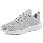 ASHION Women's Lightweight Mesh Jogging Sneakers, Grey White