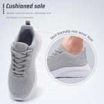 ASHION Women's Lightweight Mesh Jogging Sneakers, Grey White
