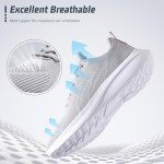 ASHION Women's Lightweight Mesh Jogging Sneakers, Grey White