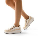 DREAM PAIRS Women's Chunky Platform Sneakers - Brown/White