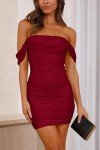 PRETTYGARDEN Mini Dress Dress for Women Summer Sexy Off The Shoulder Tight Short Bodycon Dresses (Wine Red,Small)