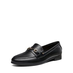 Stylish Black Leather Penny Loafers for Women