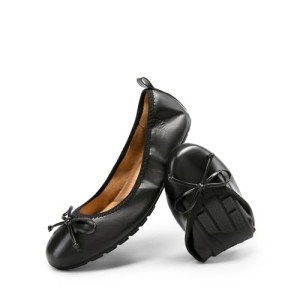 Women's Foldable Ballet Flats with Bowknot - Black