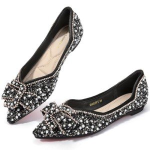 Silver Bowknot Pointed Toe Women’s Flats