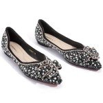 Silver Bowknot Pointed Toe Women’s Flats