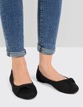 Women's Faux Suede Slip-On Ballet Flats - Black