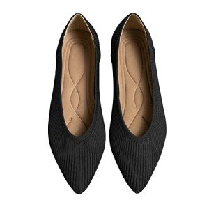 Women's Pointed Toe Knit Ballet Flats - Black