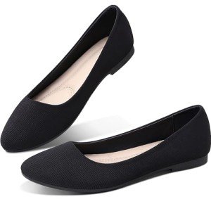 Round Toe Black Ballet Flats for Women