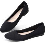 Round Toe Black Ballet Flats for Women