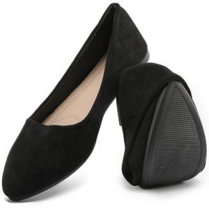 Comfortable Black Suede Pointed Toe Ballet Flats