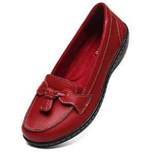 Artisure Women's Red Leather Tassel Loafers