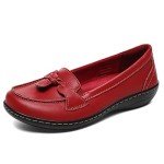 Artisure Women's Red Leather Tassel Loafers