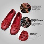 Artisure Women's Red Leather Tassel Loafers