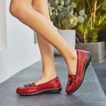 Artisure Women's Red Leather Tassel Loafers