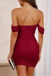 PRETTYGARDEN Mini Dress Dress for Women Summer Sexy Off The Shoulder Tight Short Bodycon Dresses (Wine Red,Small)
