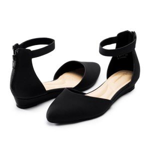 Black Closed Toe Ankle Strap Flats for Women