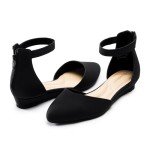 Black Closed Toe Ankle Strap Flats for Women