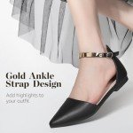 Zelaprox Women's Black Pointed Toe Ankle Strap Flats