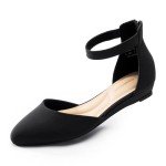Black Closed Toe Ankle Strap Flats for Women