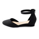 Black Closed Toe Ankle Strap Flats for Women