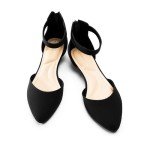 Black Closed Toe Ankle Strap Flats for Women