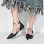 Zelaprox Women's Black Pointed Toe Ankle Strap Flats