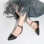 Zelaprox Women's Black Pointed Toe Ankle Strap Flats