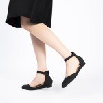 Black Closed Toe Ankle Strap Flats for Women