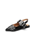 Black Pointed Toe Slingback Ballet Flats for Women