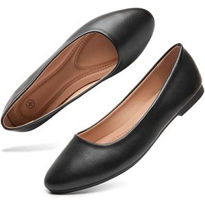 Comfortable Black PU Leather Ballet Flats for Women