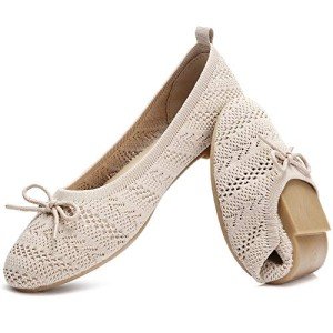 Comfortable Women's Lace-Up Ballet Flats in Beige