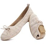 Comfortable Women's Lace-Up Ballet Flats in Beige