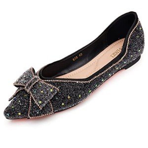 Black Rhinestone Pointed Flat Shoes for Weddings