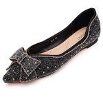 Black Rhinestone Pointed Flat Shoes for Weddings