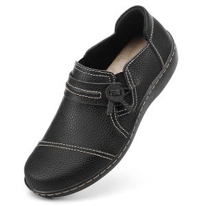 LAZYPOP Women's Black Leather Slip-On Loafers