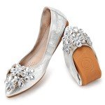 Silver Rhinestone Ballet Flats for Women