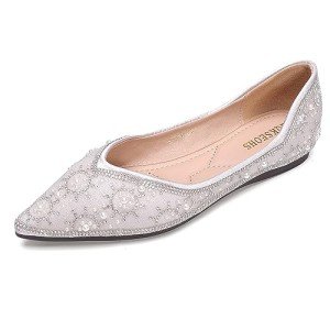 Silvery Rhinestone Pointed Toe Flats for Women