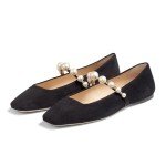 Dumjey Women's Pearl Strap Square Toe Flats - Black
