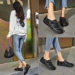 LAZYPOP Women's Black Leather Slip-On Loafers