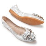 Silver Rhinestone Ballet Flats for Women