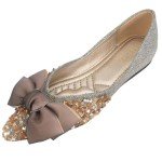 Gold Rhinestone Bow Flats for Women Size 8