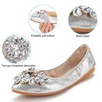 Silver Rhinestone Ballet Flats for Women