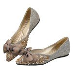 Gold Rhinestone Bow Flats for Women Size 8
