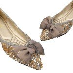 Gold Rhinestone Bow Flats for Women Size 8