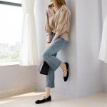 Dumjey Women's Pearl Strap Square Toe Flats - Black