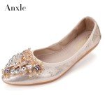 Anxle Women's Bling Rhinestone Foldable Ballet Flats