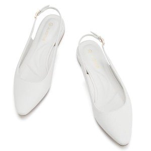 Alicepub Women's White Slingback Pointed Flats, Size 8.5
