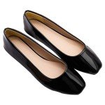 Jamron Women's Square Toe Black Ballet Flats